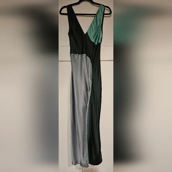 slim fit dress slacks Yves Saint Laurent Green, Blue & Purple Cotton Colorblock Day Dress –  Rachel Zabar Vintage main image 1